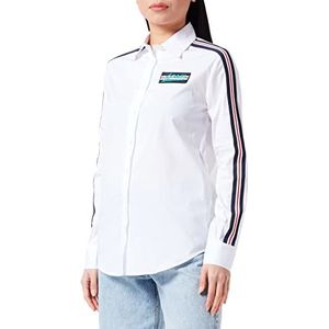 Love Moschino Dames Regular Fit Lange Mouwen met Gestreept Ribbon en Geborduurd Patch Shirt, wit (optical white), 46