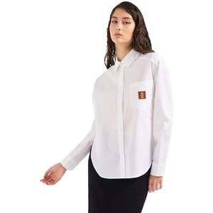 Armani Exchange Lyocell katoenen poplin longsleeve-button down met Ax logo patch shirt, optic white, XL