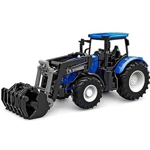Kids GLOBE Tractor vrijloop met voorlader 27 cm (Bulldog voor kinderen vanaf 3 jaar, blauw, landbouwspeelgoed, sleep) 540474