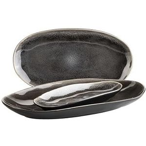 MÄSER 934070 serie Niara Organic, moderne bordenset voor 4 personen in spannende vintage look, 3-delige set platen met bijzondere glazuurcombinatie in zwart en bruin, aardewerk