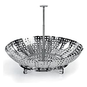 Barazzoni Manden voor stoompan, mand stoomreiniger met telescoopsteel, nikkelvrij CM23, roestvrij staal, staal,