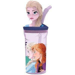 p:os 35481 - Frozen the Ice Queen drinkbeker voor kinderen met geïntegreerd rietje, deksel en 3D figuur, drinkbeker met een inhoud van ca. 360 ml, ideaal voor koude dranken