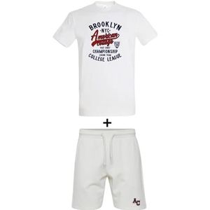 AMERICAN COLLEGE USA 2-delige set T-shirt + uniseks shorts, Wit, M