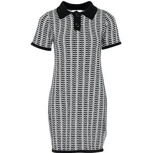 Caneva Dames Vintage polokraag pied-poule gebreide jurk zwart geruit maat M/L, zwart, geruit, M