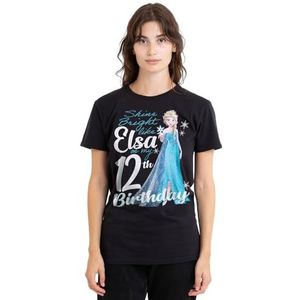 mandarin creative ltd Frozen Bright Like Elsa 12e verjaardag dames T-shirt, zwart, klein, Zwart, S