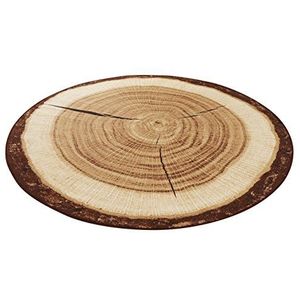 Hanse Home Bastia Special Design rond tapijt - modern boomstam patroon houtlook boomstronk hout woonkamertapijt voor eetkamer, woonkamer, hal, slaapkamer, keuken - bruin, ø100 cm