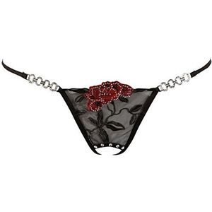 Cottelli Collection Lingerie string - verleidelijke string zonder kruis voor dames, sexy slipje met glazen stenen versiering en strass-ringen, decoratieve veters aan de achterkant, zwart