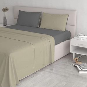 Italian Bed Linen Natural Color beddengoedset, 100% katoen, duifgrijs/rook, dubbel