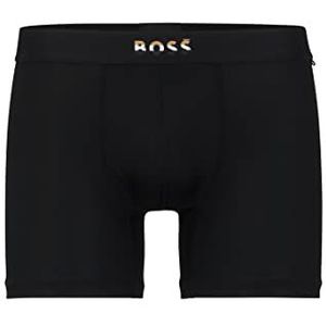 BOSS BoxerBr Micro Rib boxershorts voor heren, nauwsluitend, van elastische microvezel met logo op de tailleband, zwart 1, L