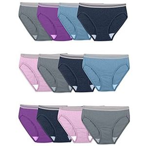Fruit of the Loom Damesondergoed, katoen, stretch, slipje (normale en grote maten), bikinistijl (pak van 10), Katoenmix - Pack van 12 - Grijs/Blauw/Paars, 32