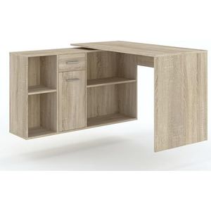 OGGI Hoekbureau Diego met plank B 122 cm H 75 cm 6 legplanken 1 lade 1 deur kast van gelamineerde plaat oppervlak mat kleur sonoma eiken