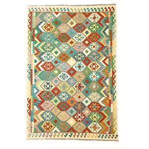 Tapijt Kilim Herat, tapijt voor woonkamer, kinderkamer, wol, handgeknoopt, geometrisch, slaapkamer, balkon, eetkamer, keuken (090x060) (090x060)