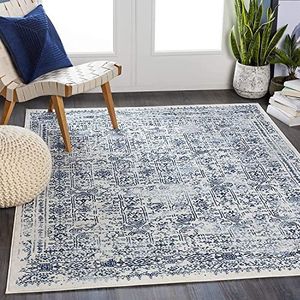Surya Canbera vintage tapijt, Oosters tapijt, woonkamer, eetkamer, slaapkamer, Oosters boho-tapijt, laagpolig tapijt voor eenvoudig onderhoud, tapijt, groot, 160 x 215 cm, donkerblauw