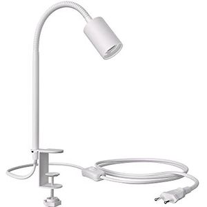 ledscom.de Klemlamp, zwanenhals LELE, schakelaar, wit mat, 1x E27 max. 60W, modern, accentlicht, verwisselbaar, leeslamp, bedlamp, werklamp, binnenverlichting, bedlampje