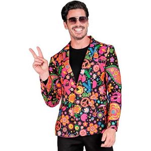 Widmann - Party Fashion Jacket, Hippie Patroon, Kostuumjas, Neon, Flower Power, Peace, Showmen