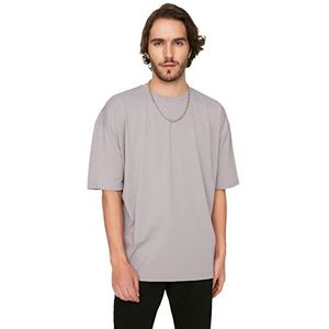 TRENDYOL Basics oversized basic T-shirt met ronde hals, gebreid T-shirt, grijs, XS