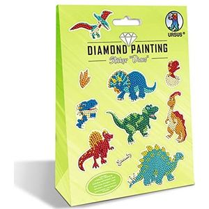 Ursus 43500009 - Diamond Painting Sticker Dinos, set met 2 stickervellen in verschillende designs, diamantstenen, plukker, was en schaal, inclusief instructies.