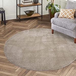 carpet city Laagpolig tapijt voor woonkamer, beige, 120 cm rond, kapper met 3D-effect, cirkelvormig patroon voor slaapkamer, hal, eetkamer