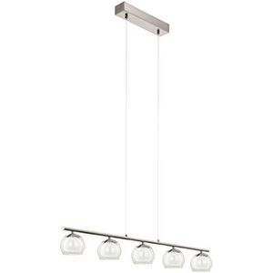 Eglo Romagnese Led-hanglamp, 5-lichts, hanglamp van staal en glas, eettafellamp, woonkamerlamp, in nikkel-mat, amber, wit