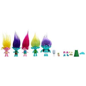Mattel DreamWorks Trolls Speelgoed, Beste Vrienden Set met 5 kleine poppen en 2 figuren, inclusief Koningin Poppy pop HPW78