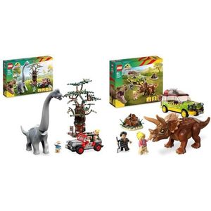 LEGO 76960 Jurassic Park Brachiosaurus ontdekking, Dinosaurus Set met Grote Dino Figuur & LEGO 76959 Jurassic Park Triceratops onderzoek, vanaf 8 Jaar met Ford Explorer Auto en Dino Figuur