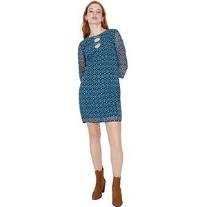 TRENDYOL Dames Woman Petite Midi Ruffle Hem Crew Neck Knit Dress Jurk, donkerblauw, 42