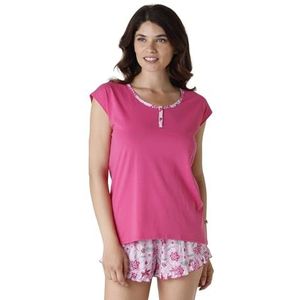Lovable Korte pyjamaset van jersey van katoen en viscose voor dames, Fuchsia, L