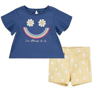 Levi's LVG Smiley Flounce T-shirt voor babymeisjes en korte 1EK062 gecoördineerde outfits, kustfjord, 12 maanden, KUST FJORD, 12 maanden