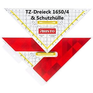 Aristo AR17679B TZ-driehoek AR1650/4 met bijpassende Geosaver beschermhoes (driehoek hypotenuse 25cm, inkttoppen en facetten, verwijderbare handgreep, hoes met maplijst, kunststof) rood, transparant