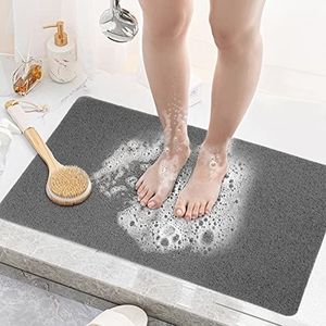 LY4U Antislip douchemat zachte loofah anti schimmel PVC badmat voor douchecabine badkamer 50 cm x 80 cm grijs