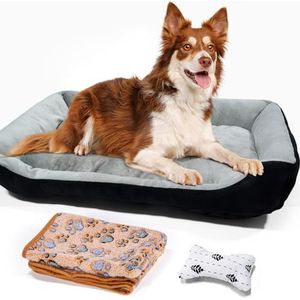 Hondenbed voor grote middelgrote honden, wasbaar, pluizig hondenbed, antislip onderkant, hondenkussen, hondenmand, zachte bekleding, hondenbank, verhoogde randen, hondenbed voor grote honden (80 x 60