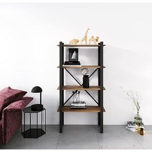 Homemania BSHELF-11 boekenkast, wandrek, kantoor, woonkamer, zwart van metaal, hout, 70 x 35 x 150 cm