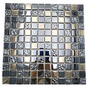 Armena 310236DT77B glastegels 1m² 2,3x2,3cm mozaïektegels glad en gegolfd glas metallic en kopergoud gegalvaniseerd dikte 6mm, zwart, koper