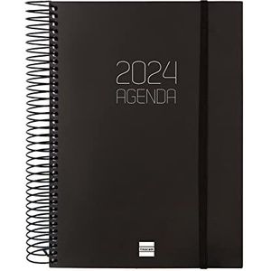 Finocam - Agenda Espiral Opaque 2024 1 dag per pagina januari 2024 - december 2024 (12 maanden) zwart internationaal