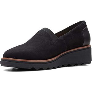 Clarks Sharon Dolly Slipper voor dames, Zwart suède met donkerbruine rand, 40 EU