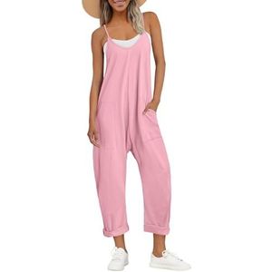 AUTOMET Jumpsuits voor dames, casual zomeroutfits, rompers, comfortabele trendy strand-, vakantie-overalls, mode, roze, M