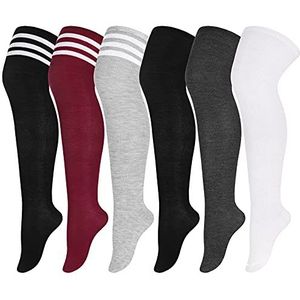 ANECO 6 paar plus size overknee sokken vrouwen warme dijhoge kousen voor dagelijks gebruik, L-XXL, Wit, Donkergrijs, Zwart, Gemengde Kleuren, X-Large