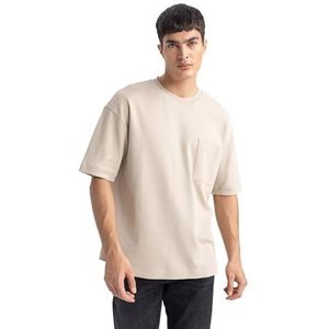 DeFacto Basic T-shirt voor heren, klassiek T-shirt voor mannen, stone, XL