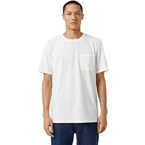 Koton Heren Basic Crew Neck Pocket Gedetailleerd T-shirt, gebroken wit (001), S