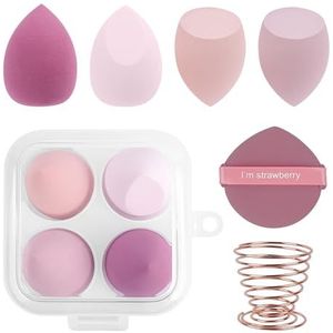 Set van 4 stuks make-upsponzen, professionele make-upspons met poederkwast en sponshouder, voor vochtig en droog gebruik, cosmetica-sponsjes voor foundation