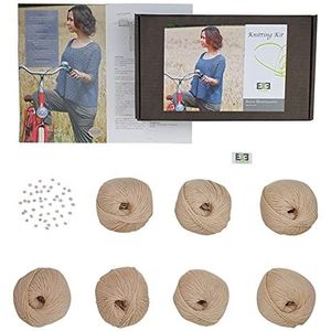 DesignEtte Breiset DIY zomertrui Butte Montmartre breiset met 7 bollen pure merino wol, incl. parels + handleiding voor 7 Deense breien en 2 haakdesigns. Maat 2XL/3XL, beige.