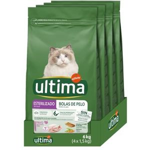Ultima Gesteriliseerd kattenvoer met bontkogelcontrole met kalkoen, verpakking van 4 x 1,5 kg, totaal 6 kg