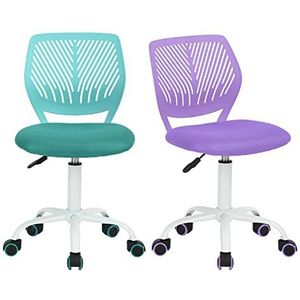 FurnitureR 2 stuks Home Office-stoel, ergonomische verstelbare hoogte draaibare rolstoel, computerstoel voor thuis, kantoor en studie, metaal, paars, turquoise, 38,5 cm x 40 cm x 75-87 cm