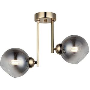 Homemania 1561-80-12 Hanglamp, draadloos, glas, metaal, goud, 15 x 46 x 33 cm, 2 x E27, max. 40 W
