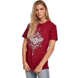 Mister Tee Dames T-shirt Ladies Moth Tee, Print T-shirt voor vrouwen, grafisch T-shirt, streetwear, bordeaux, XXL