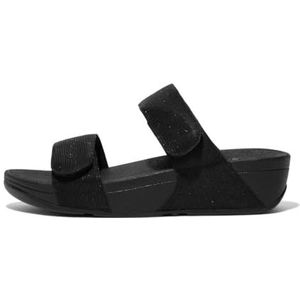 Fitflop Dames LULU verstelbare SHIMMERLUX Slides Sandaal, geheel zwart, 5.5 UK, Zwart, 38.5 EU