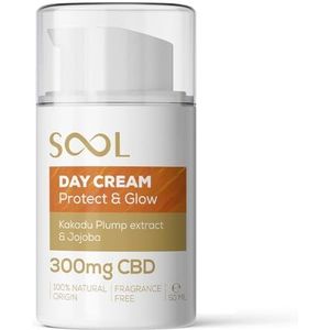 SOOL CBD Day Face Cream Protect & Glow 300mg, 50ml | Verzorgende CBD Huidverzorging | Gezichtscrème tegen Rimpels met Kakadu Plum Extract | Beste Dagcrème voor Alle Huidtypes