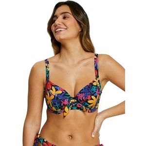 SANS COMPLEXE, Badpak top met beugels, model Island Dream, zwart, 100C, Zwarte bloemen, 85C