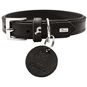 HUNTER LARVIK hondenhalsband, leer, eenvoudig, elegant, comfortabel, 45 (S), zwart