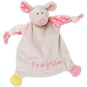 NICI 46731 Muis, kleine prinses, 25 x 25 cm, vanaf 0 maanden, knuffeldoek voor baby's en peuters, knuffeldier voor meisjes en jongens, letterpatroon, beige/roze